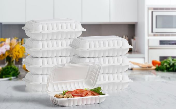 Clamshell Food Containers, Shrink Wrap 50 Pack 9 X 6 Inch 28 OZ Plastic Hinged To Go Containers Microwave Freezer 3