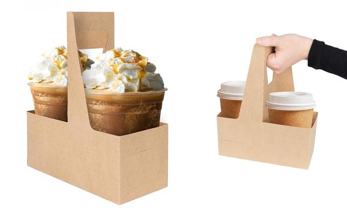 2 Cup Disposable Drink Carrier With Handle (25 Count) - Kraft Paperboard Cup Holder - Disposable Cup Holder For Hot 0