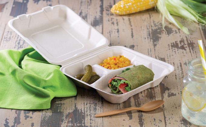 100% Compostable Clamshell Take Out Food Containers [8X8" 3-Compartment 50-Pack] Heavy-Duty Quality To Go Containers 1