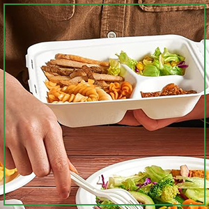 100% Compostable 3 Comp Take Out Food Containers Containers, Natural Disposable Bagasse, Eco-Friendly Biodegrad 0