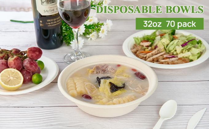 32 Oz Disposable Paper Bowls, Biodegradable Soup Bowls Natural Bagasse, Eco-Friendly Sugarcane Bowls For Salad 0