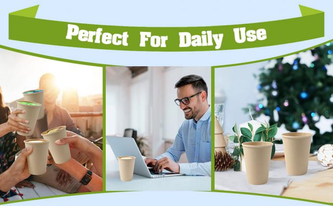 Bamboo fiber paper cups 12 OZ For Hot Beverages-Disposable Coffee Cups -Unbleached Hot Cups-Everyday Use 3