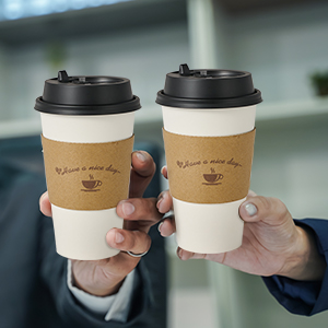 Paper Coffee Cups 16 Oz, Disposable Coffee Cups With Lids And Kraft Sleeves, White Coffee Cups For Hot & Cold Drinks 2