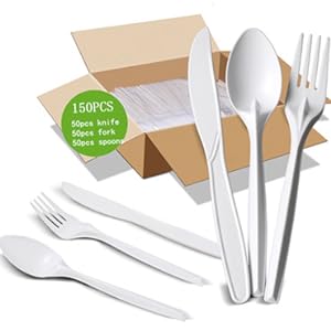 Compostable Cutlery Set Eco-Friendly Heavy Duty Utensils (50 Forks, 50 Spoons, 50 Knives) Biodegradable Utensils 2