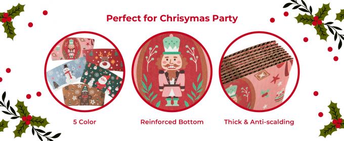 Christmas Paper Coffee Cup Sleeves, Disposable Corrugated Cardboard Paper Jacket Fit 12oz, 16oz, 20oz, 24oz 2