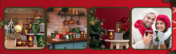 12 Oz Christmas Paper Cups Disposable Coffee Cups, Red Green Coffee Cup Christmas Holiday Party Supplies 0
