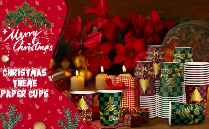 12 Oz Christmas Paper Cups Disposable Coffee Cups, Red Green Coffee Cup Christmas Holiday Party Supplies 1