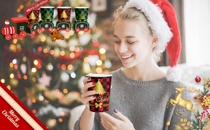 12 Oz Christmas Paper Cups Disposable Coffee Cups, Red Green Coffee Cup Christmas Holiday Party Supplies 3