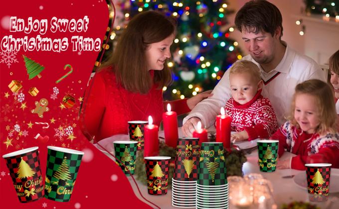 12 Oz Christmas Paper Cups Disposable Coffee Cups, Red Green Coffee Cup Christmas Holiday Party Supplies 4