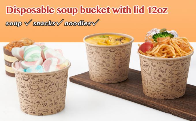 12 Oz Paper Containers With Vented Lids, Kraft Food Cups, Soup Containers Cups With Lids，Disposable Soup Bowls 0