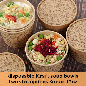 12 Oz Paper Containers With Vented Lids, Kraft Food Cups, Soup Containers Cups With Lids，Disposable Soup Bowls 5