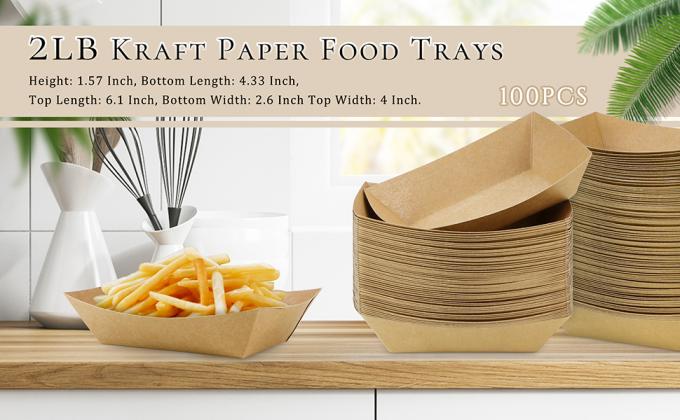 Kraft Paper Recyclable Eco-Friendly Food Serving Boats Take Out Food Trays Party Supplies For Tacos, Nachos 4