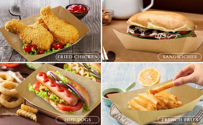 Kraft Paper Recyclable Eco-Friendly Food Serving Boats Take Out Food Trays Party Supplies For Tacos, Nachos 9