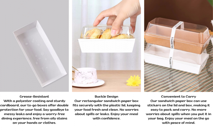 Sandwich Kraft Paper Box With Clear Lids, Individual Charcuterie Sushi Disposable Container, Grease-Resistant 1