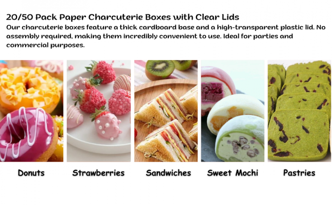 Sandwich Kraft Paper Box With Clear Lids, Individual Charcuterie Sushi Disposable Container, Grease-Resistant 3
