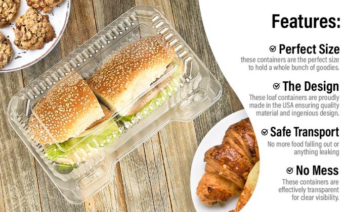 Disposable Plastic Hinged Loaf Containers - Durable Small Hoagie Container - Perfect For Hoagies, Fruits, Salad 0