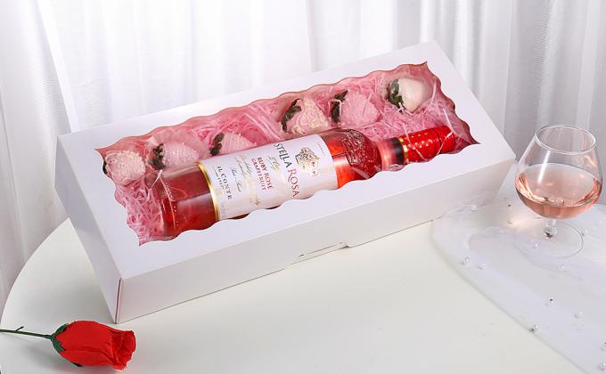 Bakery Boxes With Window 16" X 6.5" X 3", Cookie Boxes, Auto-Popup Long Treat Boxes For Cookies, Strawberries 0