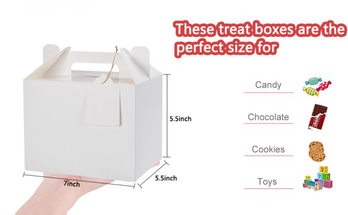 White Treat Boxes, Party Favor Boxes Gable Boxes Gift Boxes For Kids' Birthday Party, Wedding, Baby Shower, With Tag 2