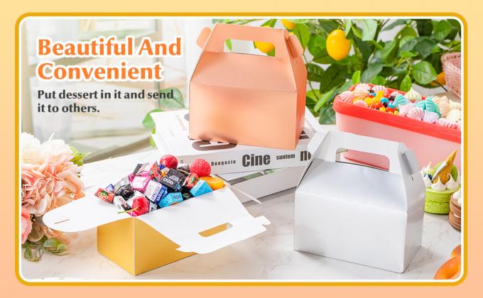 Gable Candy Treat Boxes, Small Goodies Gift Boxes With Handle, Dessert Boxes Favor For Wedding, Birthday Party 4