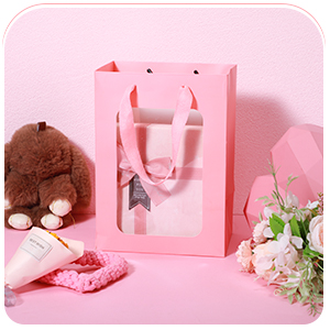 Kraft Shopping Bags With Handles For Present, Festivals Party Gift Bags With Transparent Window 3