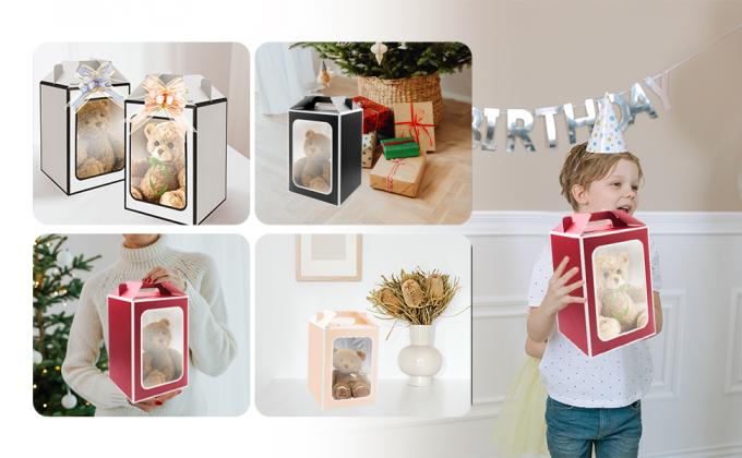 Large Gift Boxes, 10 Pcs Tote Paper Bags With Transparent Window, 9.8 X 7 X 5.1" Flower Bouquet Paper Gift Bags 3