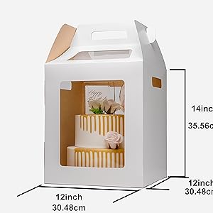Tall Cake Boxes 4 Pack 12x12x14 Cake Boxes For Tier Cakes 12 Inch - Disposable Large Layer Cake Carrier Container 2