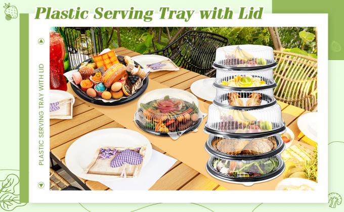 Disposable Catering Trays With Lids Serving Trays Black Plastic Round Platters With Clear Lids Deli Wax Paper 0