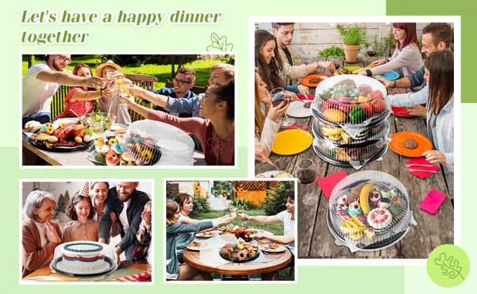 Disposable Catering Trays With Lids Serving Trays Black Plastic Round Platters With Clear Lids Deli Wax Paper 3