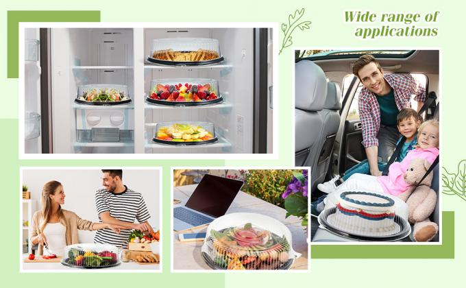 Disposable Catering Trays With Lids Serving Trays Black Plastic Round Platters With Clear Lids Deli Wax Paper 4
