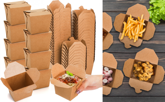 Takeout Boxes Paper, 8 OZ Take Out Food Container, Kraft Small To Go Box, Recyclable Brown Cardboard Food Pails 0