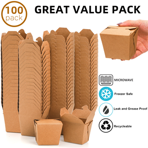 Takeout Boxes Paper, 8 OZ Take Out Food Container, Kraft Small To Go Box, Recyclable Brown Cardboard Food Pails 1