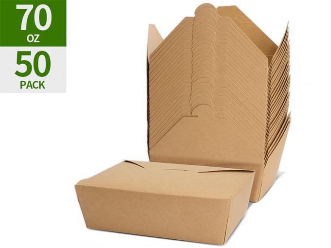 70 Oz Large Take Out Food Containers - Heavy Duty Microwavable Kraft Brown Paper To Go Box #3 - Grease Resist 0