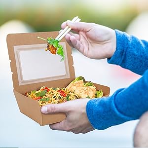 40 Oz Take Out Food Containers (50 Pack) Disposable Kraft Paper Food Container Takeout Box 10