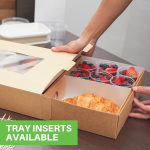 Catering Boxes-Cover With Window, Side Lock, Kraft Paper Catering Food Containers, Recyclable, Inserts Sold Sep 3