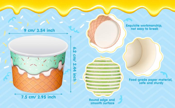 8 Oz Ice Cream Cups Summer Snack Cups Ice Cream Party Paper Cup Disposable Ice Cream Bowls Paper Snack Bowls 0