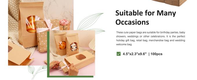 Bakery Bags With Clear Window, White Kraft Paper Cookie Bags Tin Tie Tab Lock, 3.5"X2.4"X7" Bread Sandwich Bags 3