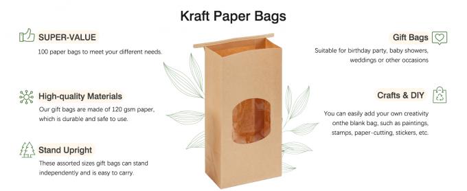 Bakery Bags With Clear Window, White Kraft Paper Cookie Bags Tin Tie Tab Lock, 3.5"X2.4"X7" Bread Sandwich Bags 4