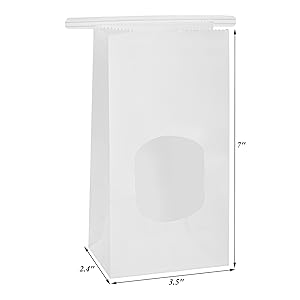Bakery Bags With Clear Window, White Kraft Paper Cookie Bags Tin Tie Tab Lock, 3.5"X2.4"X7" Bread Sandwich Bags 2