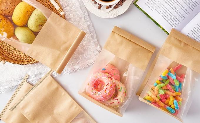 Bakery Bags With Window, Resealable Tin Tie Tab Lock Bread Storage Bags, Front Snack Bags For Packaging Cookies 1