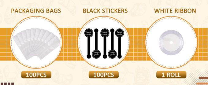 Translucent Plastic Bags For Cookie,Cake,Chocolate,Candy,Snack Wrapping Good For Bakery Party With Stickers 0