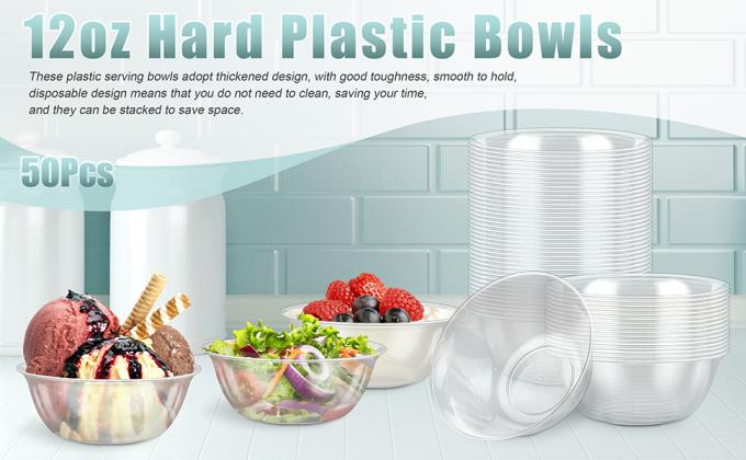 12oz 9oz 6oz Hard Plastic Bowls, Clear Salad Bowl Disposable Soup Ice Cream Candy Serving Bowls Wedding Birthday 0