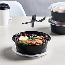 38 Oz 32oz 24oz Lunch Plan Box Disposable Take Out Bowls Black BPA Free Reusable Durable Stackable Microwave Freezer 1