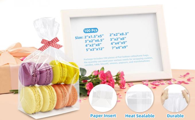 High Quality Square Bottom Clear Cellophane Bag Bread Candy Cookie Packaging Side Gusset Bopp Opp Plastic Poly Bag 3