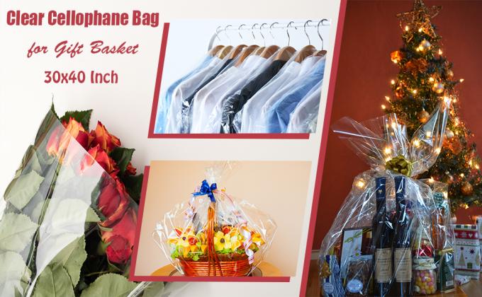 Large Cello/Cellophane Bags,30x 40 Inches Clear Basket Bags OPP Plastic Cellophane Wrap For Gift Baskets Packaging 0
