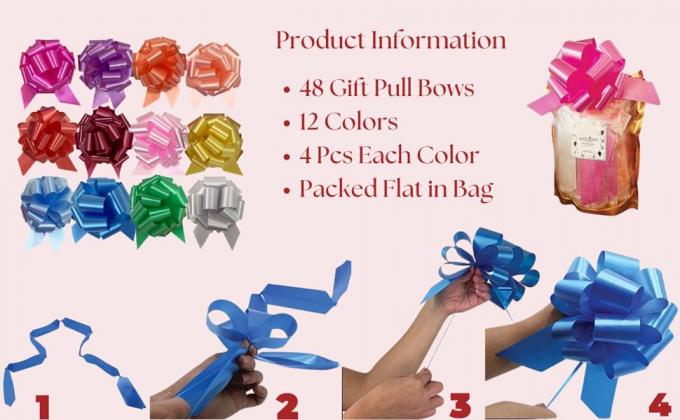 Easter Gift Wrap Pull Bows, Large 6 Inch Assorted Gift Pull Bows, For Gift Basket, Gift Bag Box Wrapping Decor 1