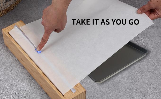 Plastic Wrap Dispenser, Bamboo Wood Cling Food Wrap Dispenser, With Slide Cutter & A Roll Of 11.5" X300 Ft BPA Free 2