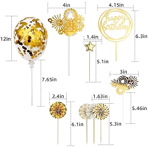 Size of gold cake topper decoration