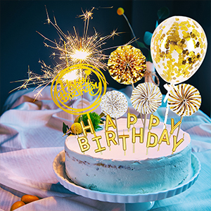 Birthday Paper Fans Banner Confetti Balloon Fireworks Golden Cupcake Topper For Gold Theme Party Decor Girl Boy Kid 1