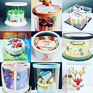 Tall Clear Cake Boxes With Ribbon - Gold Round Clear Cake Box For Birthday Cake | Wedding Cake Transparent Cake Box 0