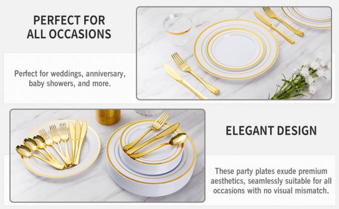 Gold Disposable Plates For 100 Guests, Plastic Plates For Party, Dinnerware Set Of Dinner Plates, Salad Plates 1